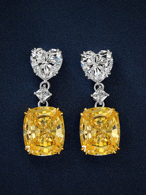 Pendiente de gota delicado geométrico amarillo de diamante de alto carbono de plata de ley 925