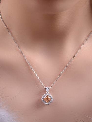 925 Sterling Silver High Carbon Diamond Orange Geometric Luxury Necklace