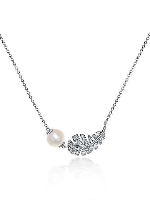 925 Sterling Silver High Carbon Diamond Feather Dainty Necklace
