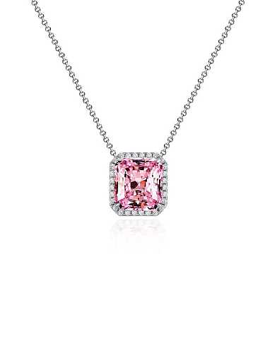 925 Sterling Silver High Carbon Diamond Pink Geometric Luxury Necklace