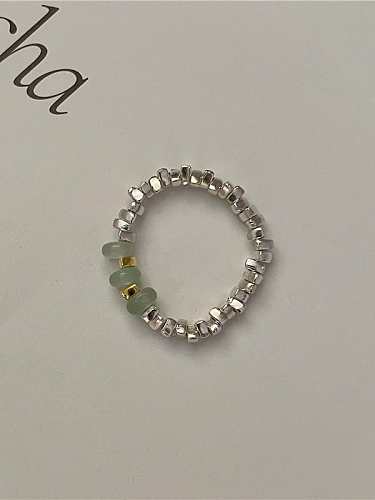 Geometrischer zierlicher Perlenring aus 925er Sterlingsilber mit Naturstein