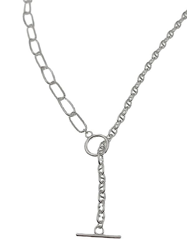 Collar largo de cadena asimétrica vintage geométrica de plata de ley 925