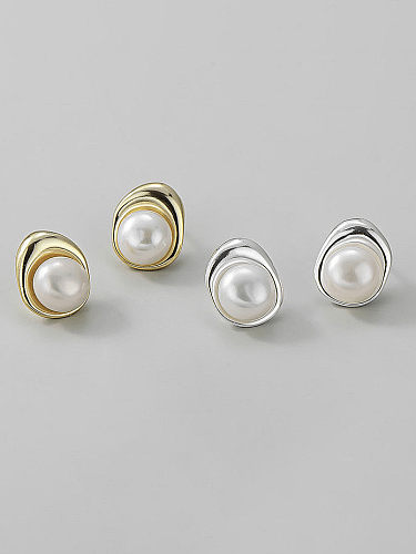 925 Sterling Silver Imitation Pearl Irregular Vintage Stud Earring