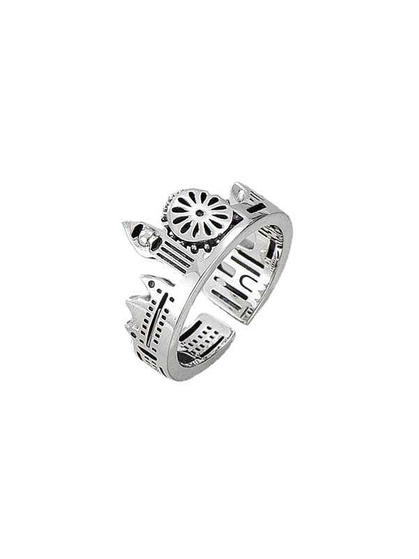 925 Sterling Silver Irregular Bell Tower Vintage Band Ring