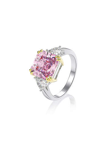 Bague délicate géométrique rose diamant à haute teneur en carbone en argent sterling 925
