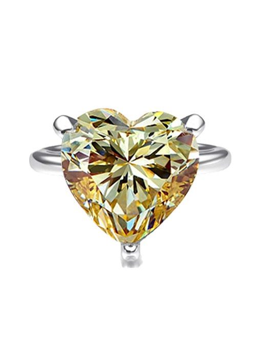 Anel solitário delicado coração de diamante de prata esterlina 925 com alto teor de carbono