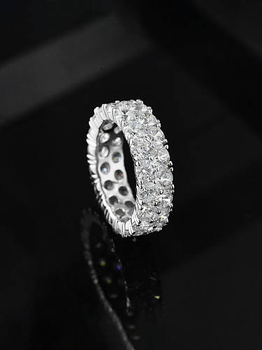 Anillo de banda de lujo geométrico de diamante de alto carbono de plata esterlina 925