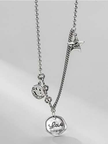 925 Sterling Silber geometrische Vintage asymmetrische Kette Halskette