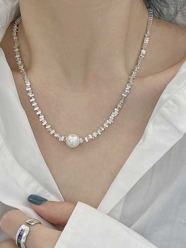 Collar delicado geométrico de perlas de agua dulce de plata de ley 925