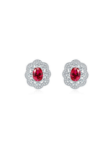Boucle d'oreille de luxe en argent sterling 925 avec diamant à haute teneur en carbone et fleur rouge
