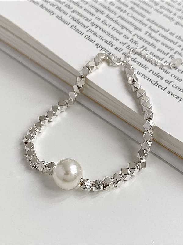 Pulsera Vintage Hexagonal de Perlas de Imitación de Plata de Ley 925