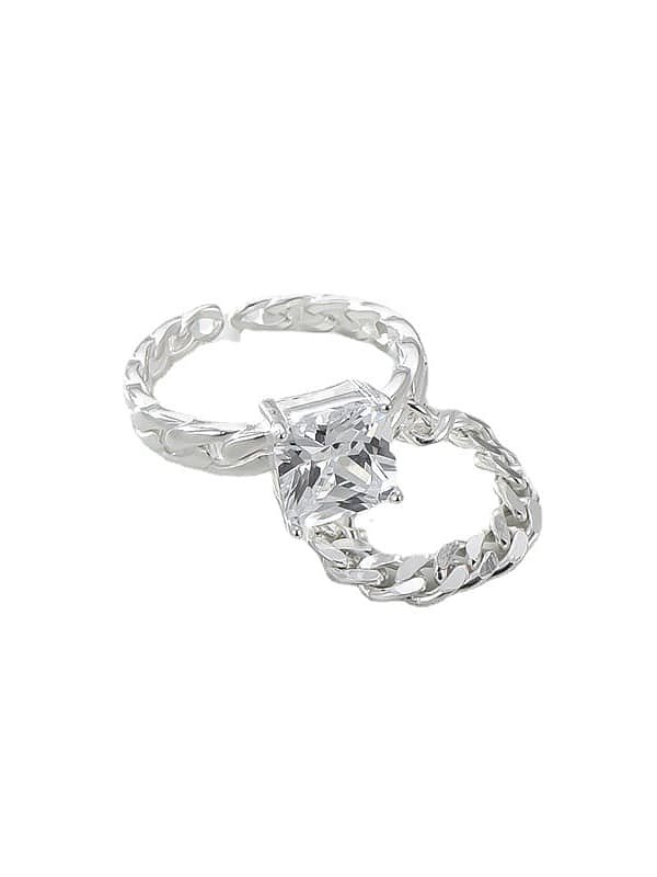 925 Sterling Silver Cubic Zirconia Square Vintage Chain Stackable Ring