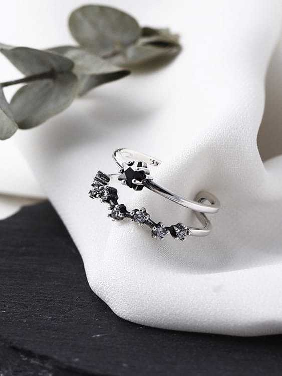 925 Sterling Silver Cubic Zirconia Black Star Vintage Band Ring
