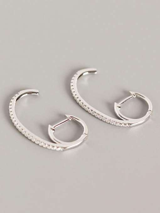925 Sterling Silver Rhinestone White Geometric Trend Huggie Earring