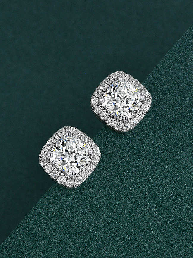 925 الفضة الاسترليني الماس عالية الكربون الأبيض هندسي لذيذ القرط مسمار