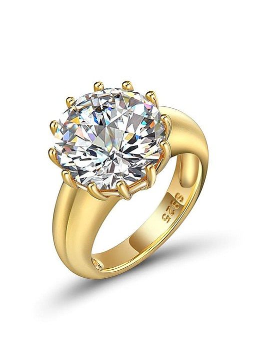 Anel de luxo redondo de diamante de prata esterlina 925 alto carbono
