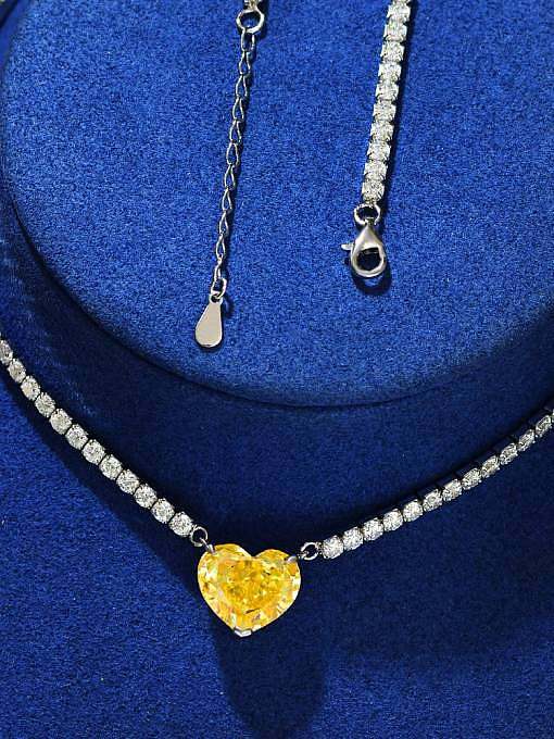 Luxus-Halskette aus 925er Sterlingsilber mit hohem Kohlenstoff-Diamant und blauem Herz