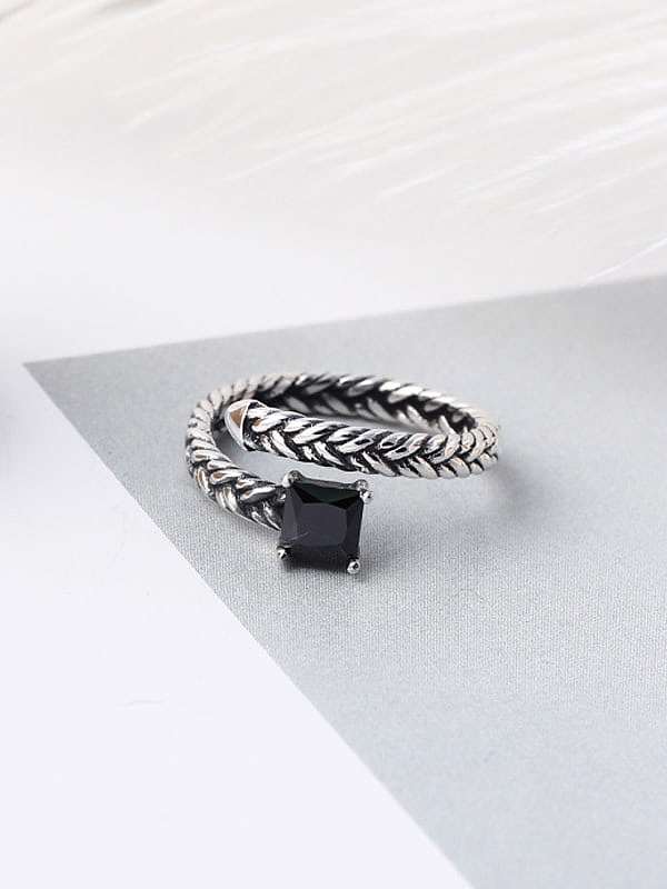 925 Sterling Silber Zirkonia schwarz geometrischer Vintage Löffel Ring