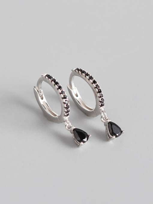 925 Sterling Silver Rhinestone Black Geometric Classic Huggie Earring