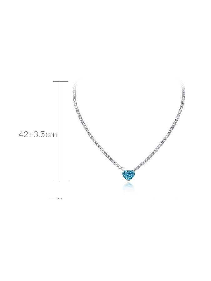 925 Sterling Silver High Carbon Diamond Blue Heart Luxury Choker Necklace
