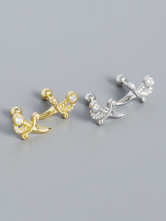925 Sterling Silver Cubic Zirconia Irregular Vintage Stud Earring