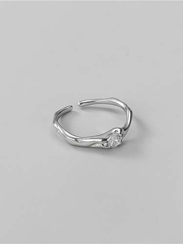 925 Sterling Silver Rhinestone Irregular Minimalist Band Ring
