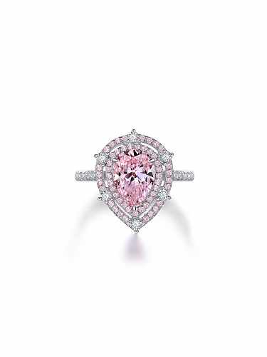 Anillo de plata de ley 925 con alto contenido de carbono y diamante rosa con gota de agua.