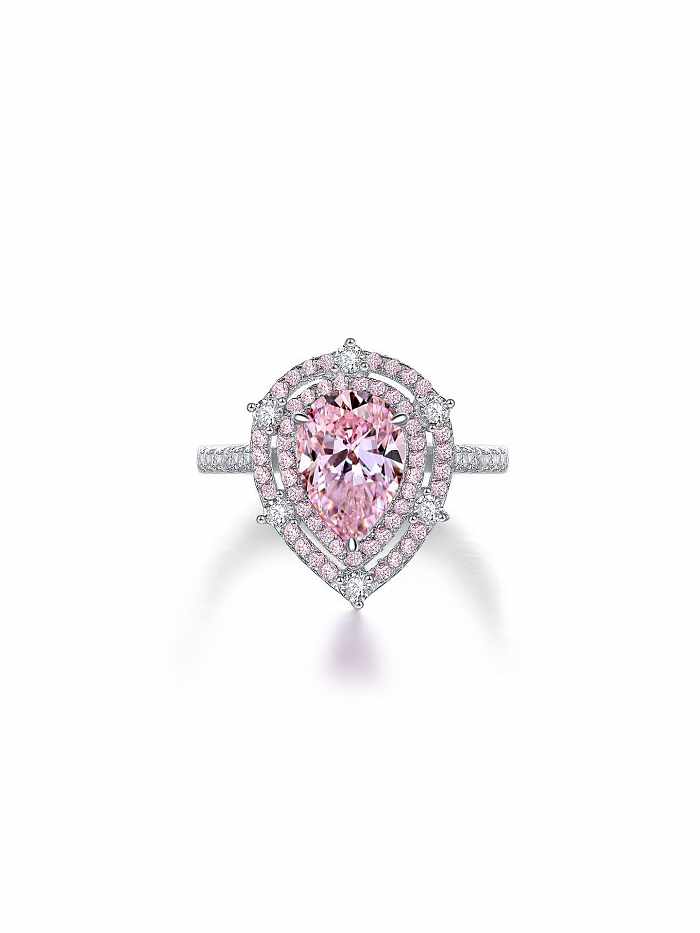 Anel delicado de prata esterlina 925 alto carbono diamante rosa gota de água