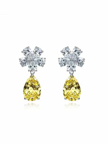 Boucle d'oreille de luxe en forme de goutte d'eau jaune en argent sterling 925 avec diamant à haute teneur en carbone