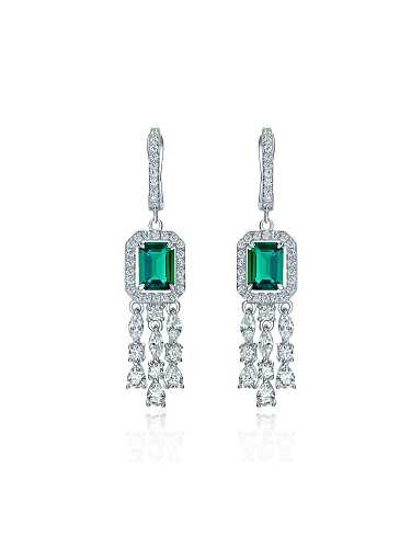 Boucles d'oreilles pendantes en argent sterling 925 à haute teneur en carbone avec pampilles vertes et diamants