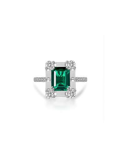 Anel geométrico de prata esterlina alto carbono diamante verde 925 com banda delicada