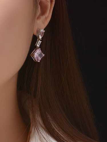 925 Sterling Silber High Carbon Diamond Pink Geometric Dainty Drop Ohrring