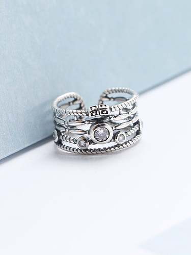 925 Sterling Silber Zirkonia Weiß Geometrischer Vintage Stapelbarer Ring