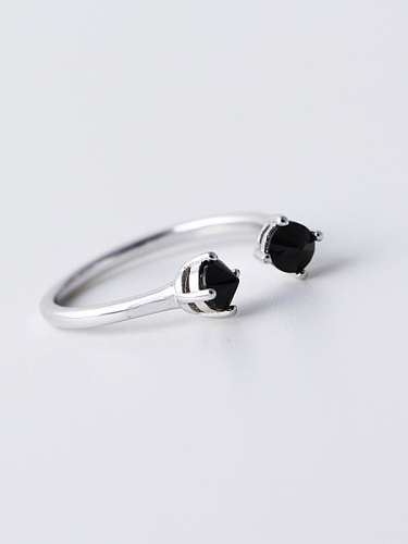 925 Sterling Silver Cubic Zirconia Black Geometric Minimalist Band Ring