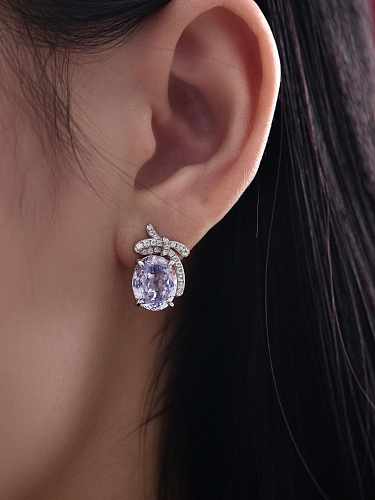 925 Sterling Silver High Carbon Diamond Purple Geometric Dainty Stud Earring