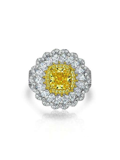 Bague de luxe fleur de diamant à haute teneur en carbone en argent sterling 925