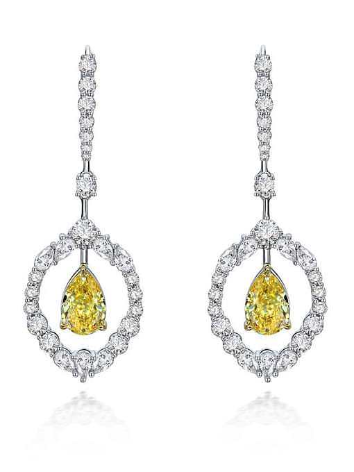 Boucles d'oreilles goutte de luxe géométrique jaune en argent sterling 925 avec diamants à haute teneur en carbone