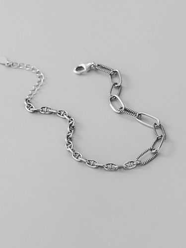 925 Sterling Silber geometrisches asymmetrisches Kettenglied-Armband im Vintage-Stil