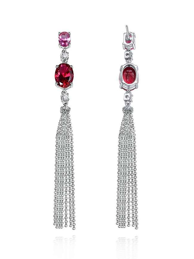 925 Sterling Silver High Carbon Diamond Red Tassel Luxury Earring