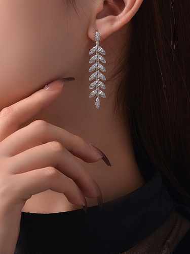 925 Sterling Silver High Carbon Diamond Leaf Luxury Drop Earring