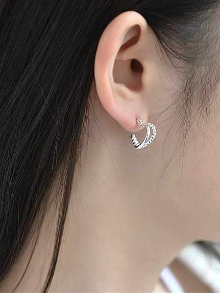 925 Sterling Silver Heart Minimalist  Double Layer Stud Earring