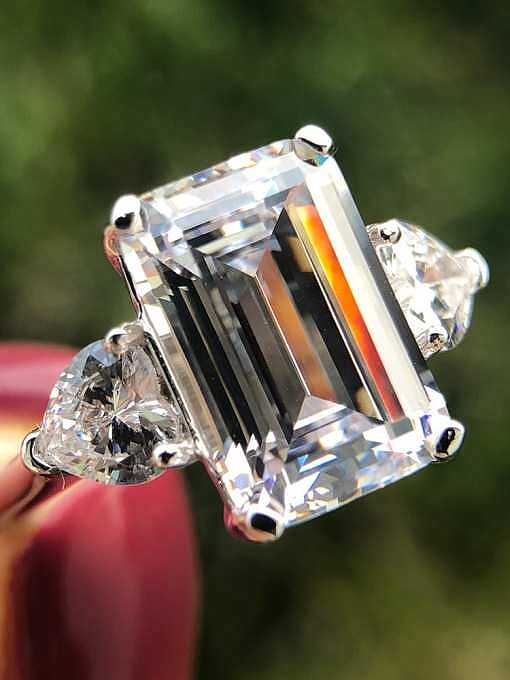 Anel delicado geométrico de diamante de prata esterlina 925 com alto teor de carbono