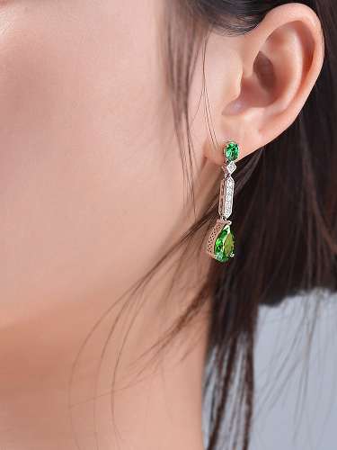 Boucle d'oreille de luxe en forme de goutte d'eau verte en argent sterling 925 avec diamant à haute teneur en carbone