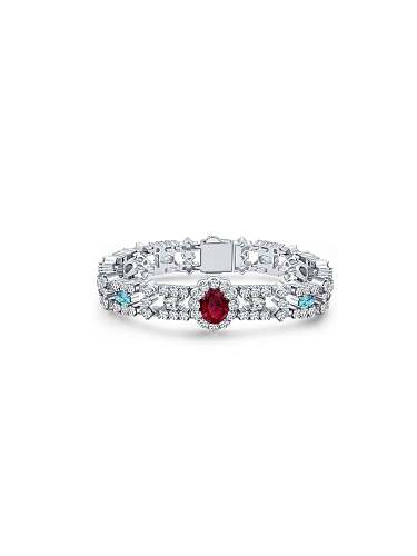 Pulseira geométrica delicada prata esterlina 925 alto carbono diamante vermelho diamante