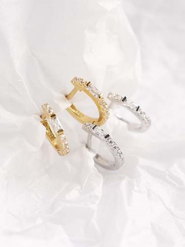 925 Sterling Silver Rhinestone White Geometric Trend Huggie Earring