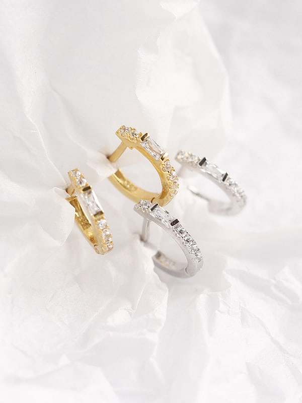 925 Sterling Silver Rhinestone White Geometric Trend Huggie Earring
