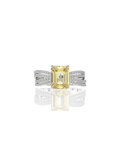 Anillo de lujo geométrico amarillo de diamante de alto carbono de plata de ley 925