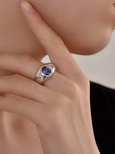 Anel de banda de prata esterlina com alto teor de carbono diamante diamante azul olho mau