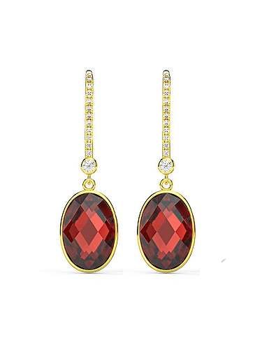 Boucles d'oreilles de luxe ovales rouges en argent sterling 925 avec diamants à haute teneur en carbone