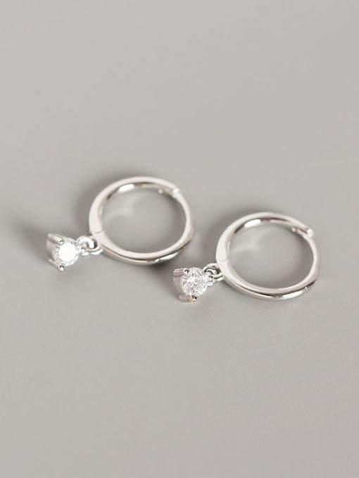925 Sterling Silver Cubic Zirconia White Geometric Minimalist Huggie Earring